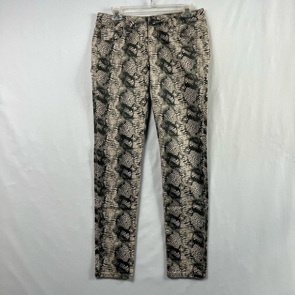 CAbi Slim Fit Pants Womens 4 Beige Black Snakeskin Print Animal Safari Chic